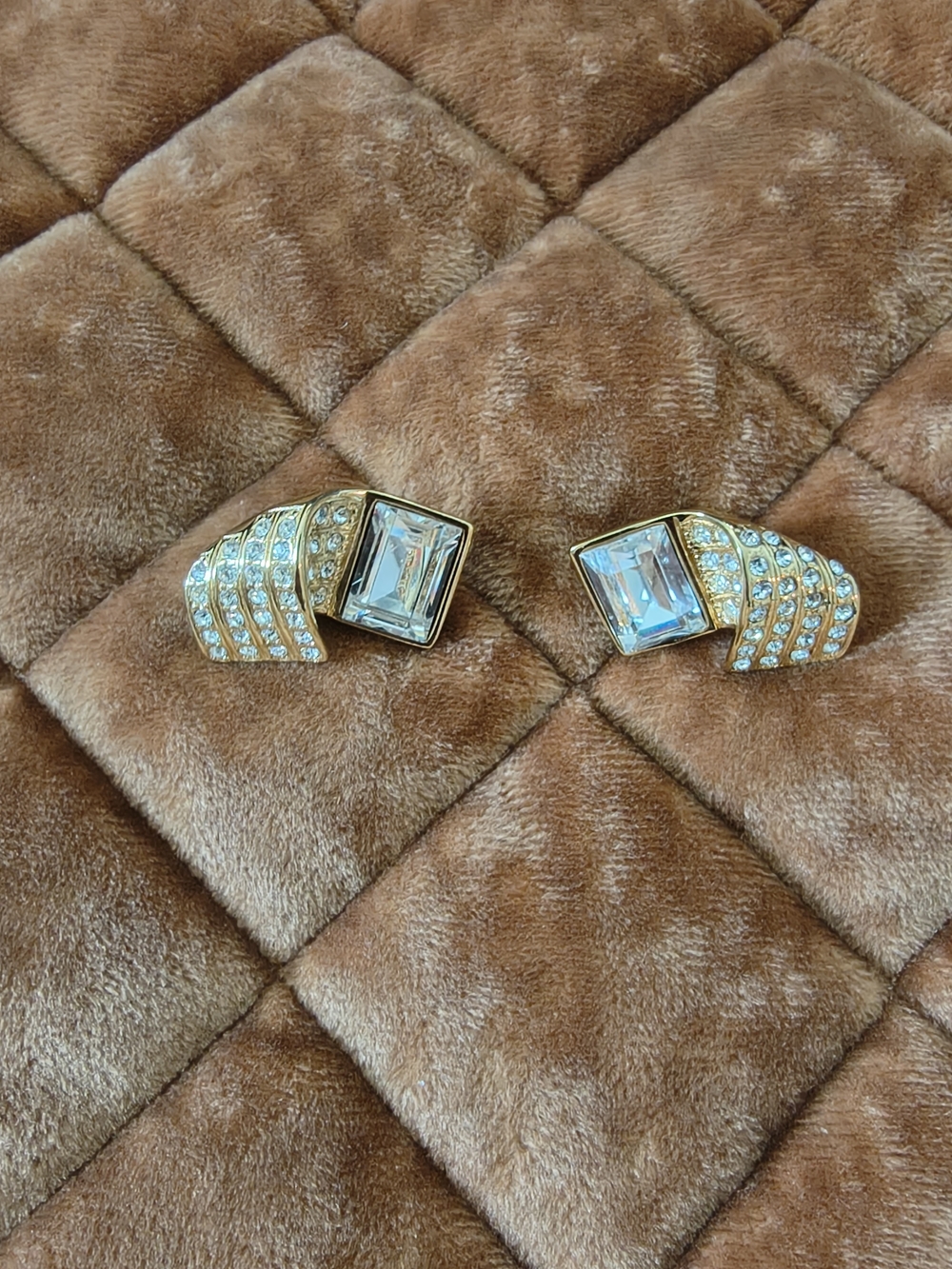 Monet Gold-Tone Earrings with Clear Square Crystals